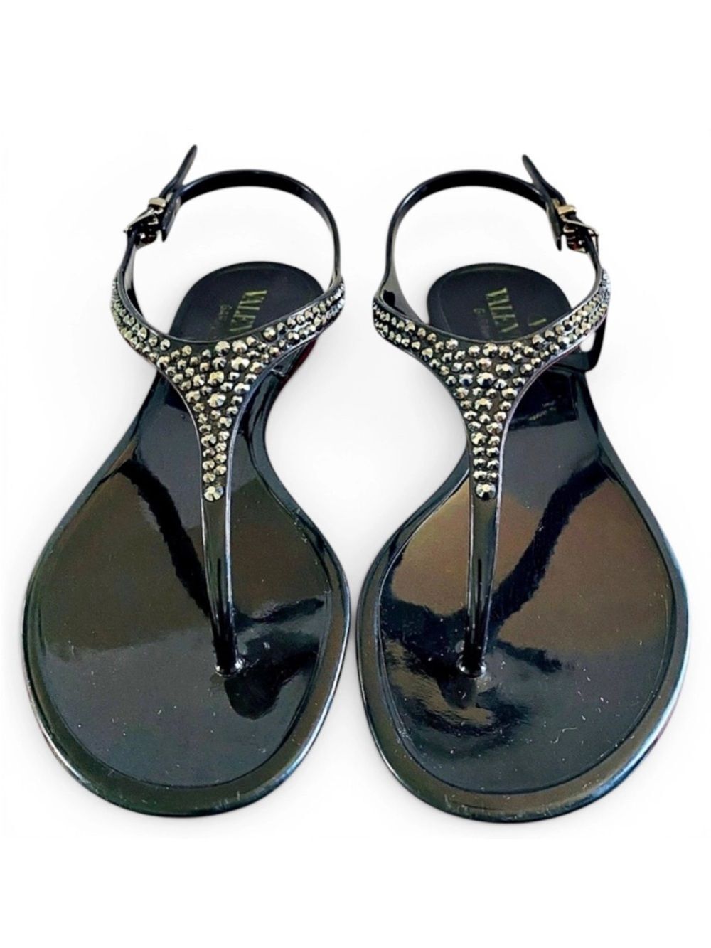 🛍️Valentino Garavani Authentic Black Rubber Crystal Embellished Sandals